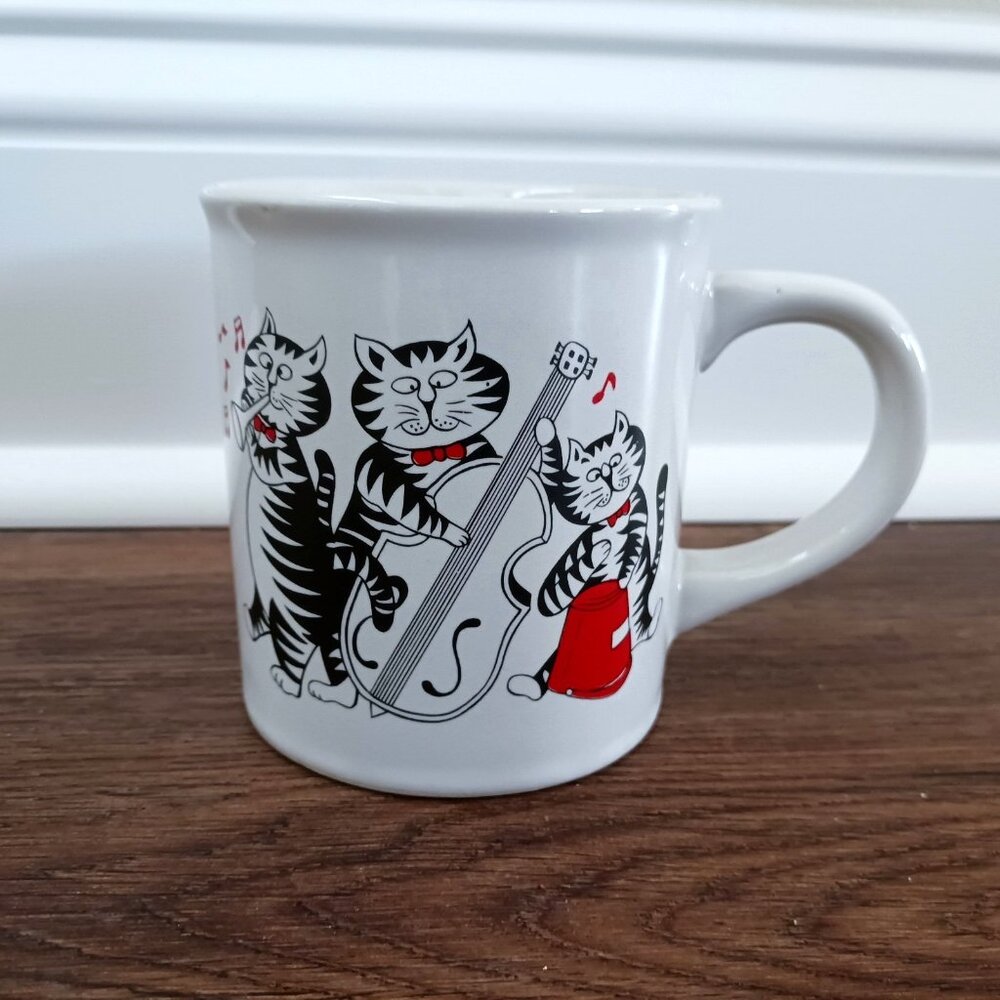 Vintage Cat‎ Musicians Trio Coffee Mug Revco 3.5" Cat Lovers Cup
